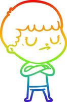 rainbow gradient line drawing cartoon grumpy boy vector