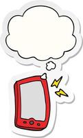 cartoon mobile phone and thought bubble as a printed sticker vector