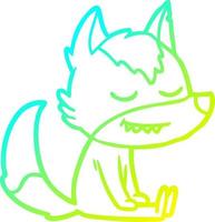 dibujo de línea de gradiente frío amigable lobo de dibujos animados sentado vector