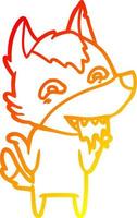 warm gradient line drawing cartoon hungry wolf vector