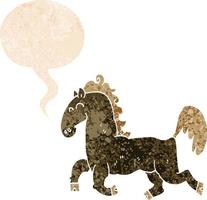 cartoon stallion and speech bubble in retro textured style vector