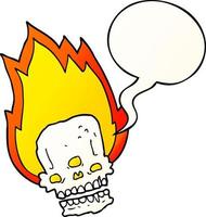 spooky cartoon flaming skull and speech bubble in smooth gradient style vector