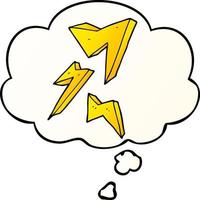 cartoon lightning bolt and thought bubble in smooth gradient style vector