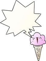 cartoon ice cream and face and speech bubble in smooth gradient style vector