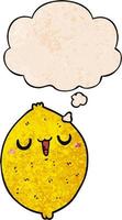 cartoon happy lemon and thought bubble in grunge texture pattern style vector