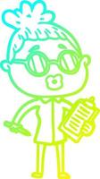 cold gradient line drawing cartoon manager woman wearing spectacles vector