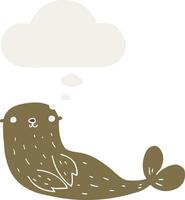cartoon seal and thought bubble in retro style vector
