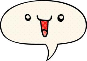 cute happy cartoon face and speech bubble in comic book style vector