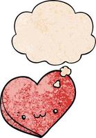 cartoon love heart with face and thought bubble in grunge texture pattern style vector