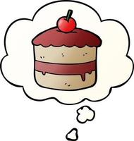 cartoon cake and thought bubble in smooth gradient style vector