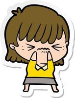 sticker of a annoyed cartoon girl vector