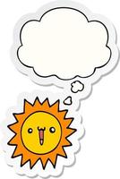 cartoon sun and thought bubble as a printed sticker vector