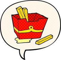 cartoon box of fries and speech bubble in comic book style vector