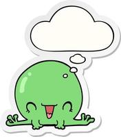 cartoon frog and thought bubble as a printed sticker vector