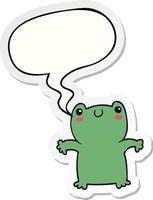 cartoon frog and speech bubble sticker vector