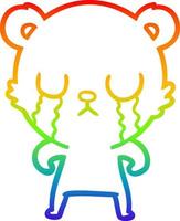 rainbow gradient line drawing crying cartoon bear vector