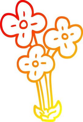 warm gradient line drawing cartoon bunch of flowers