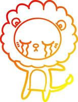 warm gradient line drawing crying cartoon lion vector