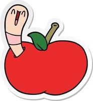 sticker of a cartoon worm in apple vector