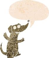 cartoon dog and speech bubble in retro textured style vector