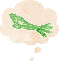 cartoon asparagus and thought bubble in retro textured style vector