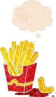 cartoon fries and thought bubble in retro textured style vector