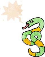 cartoon snake and speech bubble in retro textured style vector