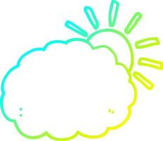 línea de gradiente frío dibujo símbolo de sol y nube de dibujos animados vector