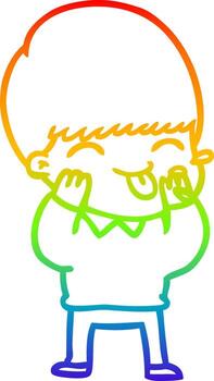 dibujo de línea de gradiente de arco iris chico de dibujos animados que sopla frambuesa vector