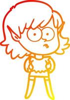 warm gradient line drawing cartoon elf girl staring vector