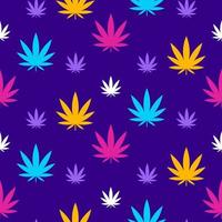 patrón sin fisuras de marihuana en colores de moda. hojas de cannabis de colores sobre fondo azul para telón de fondo, textil, papel de regalo vector