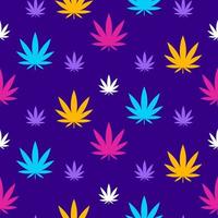 Marijuana seamless pattern in trendy colors. Colorful cannabis leaves on blue background for backdrop, textile, wrapping paper vector