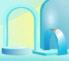 Abstract minimal scene with geometric shapes. cylindrical podium on a blue background. product presentations, mock ups, cosmetic product shows, podiums, stage mats or platforms. 3d vectors