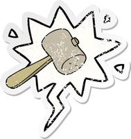 cartoon mallet and speech bubble distressed sticker vector