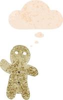 cartoon gingerbread man and thought bubble in retro textured style vector