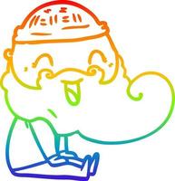 rainbow gradient line drawing happy bearded man sat down laughing vector