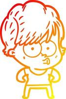 warm gradient line drawing cartoon woman vector