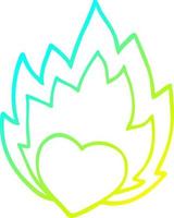 cold gradient line drawing cartoon flaming heart vector