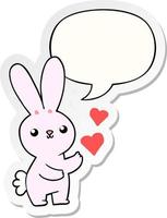 cute cartoon rabbit and love hearts and speech bubble sticker vector