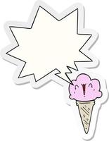 cartoon ice cream and face and speech bubble sticker vector