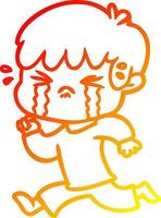 warm gradient line drawing cartoon boy crying vector