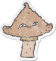 distressed sticker of a cartoon mushroom with face vector