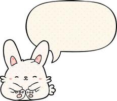 cute cartoon bunny rabbit and speech bubble in comic book style vector