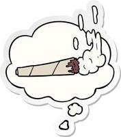 cartoon marijuana joint and thought bubble as a printed sticker vector