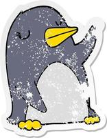 distressed sticker of a cartoon penguin vector