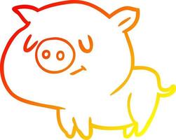 warm gradient line drawing cute cartoon pig vector