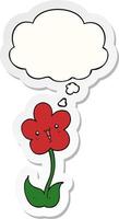 cartoon flower and thought bubble as a printed sticker vector