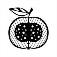 Apple doodle hand drawn black outline logo icon silhouette one closeup, isolated, white background. vector