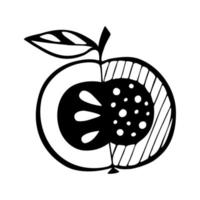 manzana garabato dibujado a mano contorno negro logo icono silueta un primer plano, aislado, fondo blanco.