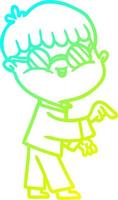 cold gradient line drawing cartoon boy wearing spectacles vector